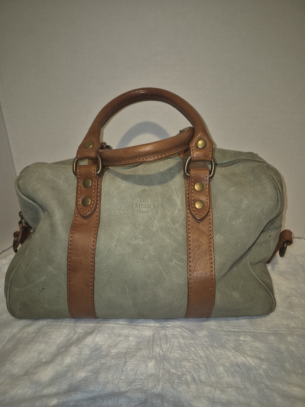 I Medici Firenze Green Leather Duffel with Brown Trim